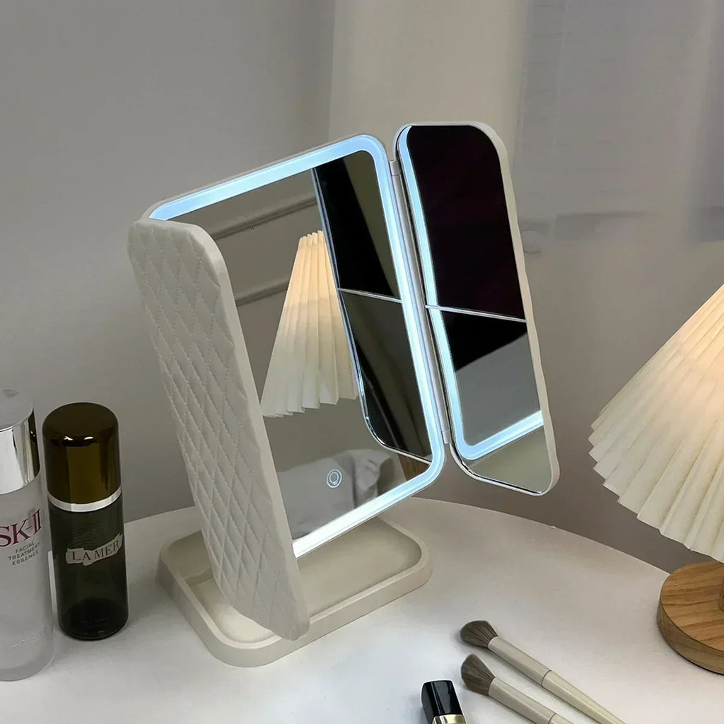 Espejo de maquillaje triple con luces LED, espejo de tocador para dormitorio, belleza, ilumina tu luz de relleno con espejo de maquillaje complementario inteligente